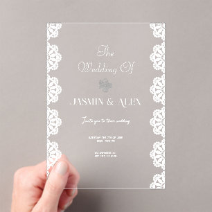 Lace Chic White Wedding Einladung