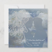 Lace Couple Silhouette Blue Wedding Einladung (Rückseite)