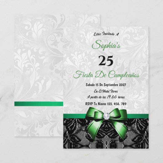 Lace & Damask Geburtstag Einladung (Vorne/Hinten)