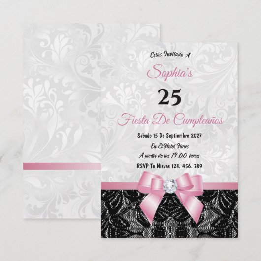 Lace & Damask Geburtstag Einladung (Vorne/Hinten)