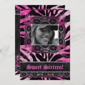 Lace Diamonds Sweet 16 Birthday Grad Zebra Pink Einladung (Vorne/Hinten)
