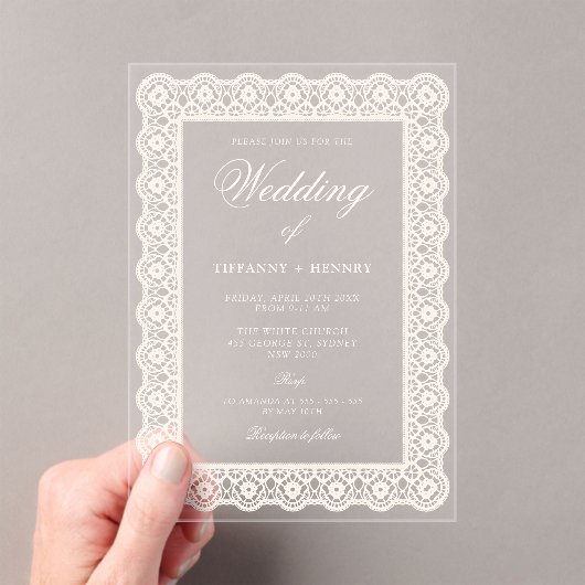 Lace Doily Wedding Acrylic Invitations Acryleinladungen (Insitu (Handheld))