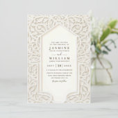 Lace Embossed Vintage Elegant QR Code Wedding Einladung (Stehend Vorderseite)