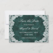 Lace Emerald Green Velvet Hochzeit speichern das D Save The Date (Vorderseite)