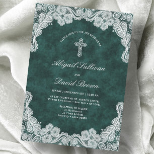 Lace Emerald Green Velvet Religious Wedding Einladung