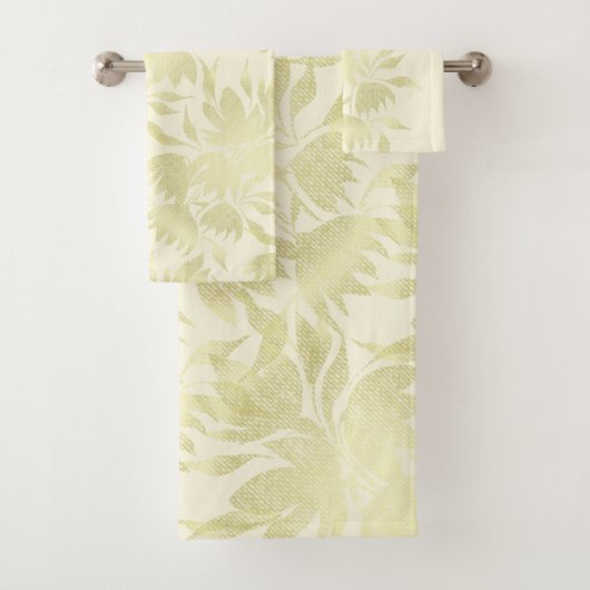 Lace Floral Textured Golden Beige Badhandtuch Set (Insitu)