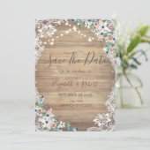 Lace Flowers Wood Texture, Lights Save The Date (Stehend Vorderseite)