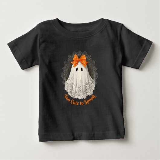 Lace Ghost in Orange Bow Ornate Frame Design Baby T-shirt (Vorderseite)