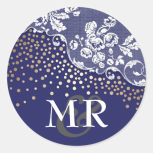 Lace Gold Confetti Navy Vintage Wedding Runder Aufkleber