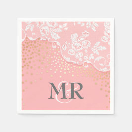 Lace Gold Confetti Pink Vintage Wedding Serviette