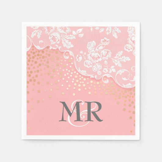 Lace Gold Confetti Pink Vintage Wedding Serviette (Vorderseite)