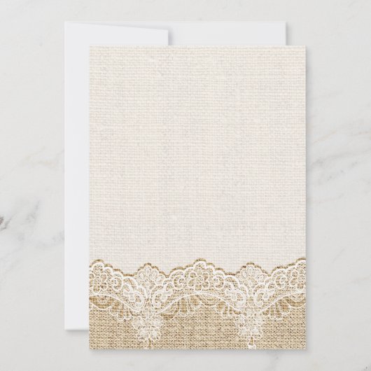 Lace & heart auf burlap Hochzeitspaare Dusche Einladung (Rückseite)