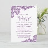 Lace Lavender Lila | Hochzeitsessen Probe Einladung (Stehend Vorderseite)