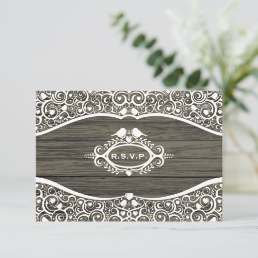 Lace Love Birds Vine Pattern R.S.V.P. RSVP Karte (Stehend Vorderseite)