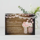 Lace Mason Jar Wood Brautparty Einladung (Stehend Vorderseite)