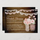 Lace Mason Jar Wood Brautparty Einladung (Vorne/Hinten)