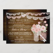 Lace Mason Jar Wood Housewarming Einladung (Vorne/Hinten)