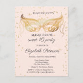 Lace Masque Gold Diamonds Sweet 16 Einladungspostkarte (Vorderseite)