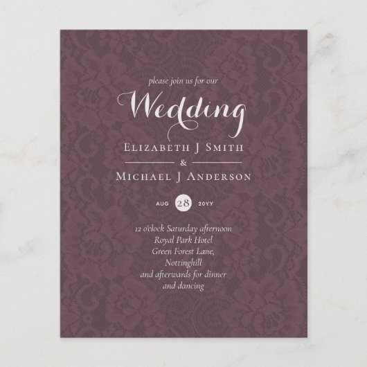 Lace Merlot Ivory Wedding Einladungen Budget (Vorderseite)