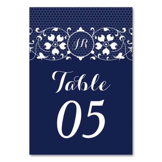 Lace Monogram Wedding Tischnummer Card (Vorderseite)