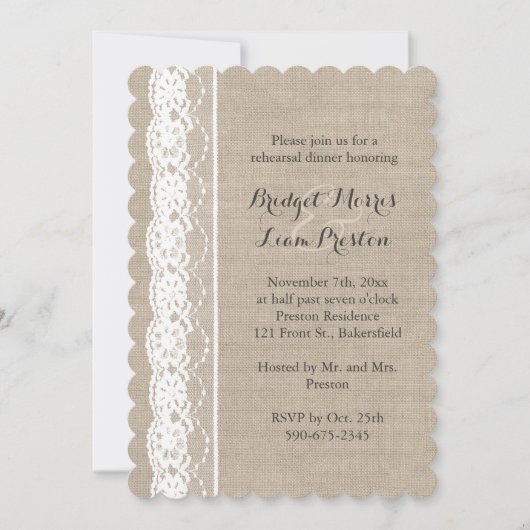 Lace of White on Burlap Probe Dinner Einladung (Vorderseite)