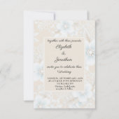 Lace Pattern Beige Blue Wedding Einladung (Vorderseite)