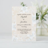 Lace Pattern Beige Blue Wedding Einladung (Stehend Vorderseite)