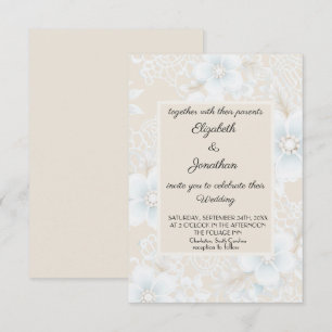 Lace Pattern Beige Blue Wedding Einladung