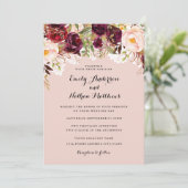 Lace Peach Burgundy Floral Wedite Einladung (Stehend Vorderseite)