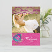 Lace Peacock Grad Ankündigung Zebra Pink (Stehend Vorderseite)