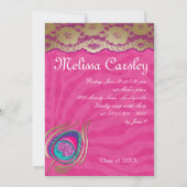 Lace Peacock Grad Ankündigung Zebra Pink (Rückseite)