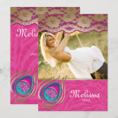 Lace Peacock Grad Ankündigung Zebra Pink (Vorne/Hinten)