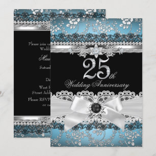 Lace & Pearl Bow Silver Blue 25-jähriges Bestehen Einladung