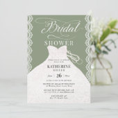 Lace Pearls Bridal Dress Sage Green Brautparty Einladung (Stehend Vorderseite)