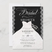 Lace Pearls Bridal Dress Schwarz-weißes Brautparty Einladung (Vorderseite)