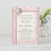 Lace Pink Beach Wedding Einladung (Stehend Vorderseite)