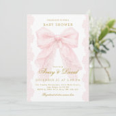 Lace Pink Bow Girl Baby Shower  Einladung (Stehend Vorderseite)