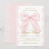 Lace Pink Bow Girl Baby Shower  Einladung (Vorne/Hinten)