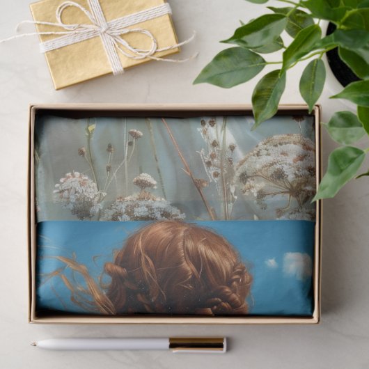 Lace Prairie Girl Romantische Landschaft Découpage Seidenpapier (Geschenk)