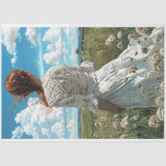 Lace Prairie Girl Romantische Landschaft Découpage Seidenpapier (Vorderseite)