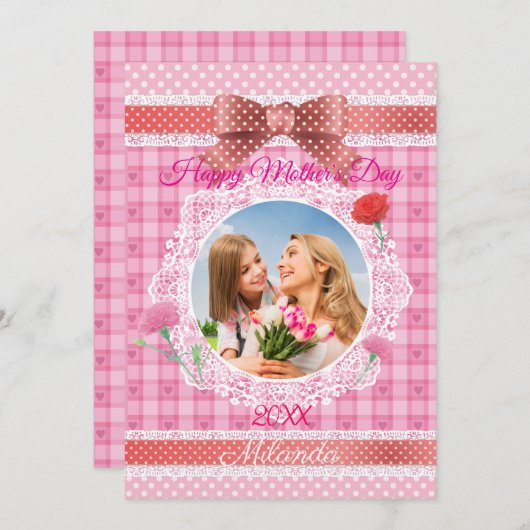 Lace Ribbon Happy Mother's Day Card Karte (Vorne/Hinten)