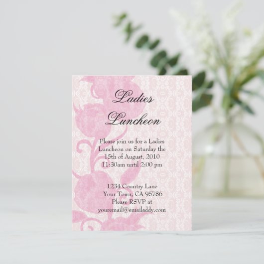 Lace Rose Lady Luncheon Party Einladung (Stehend Vorderseite)