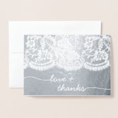Lace Script Foto Wedding Vielen Dank Folienkarte (Vorderseite mit Umschlag)