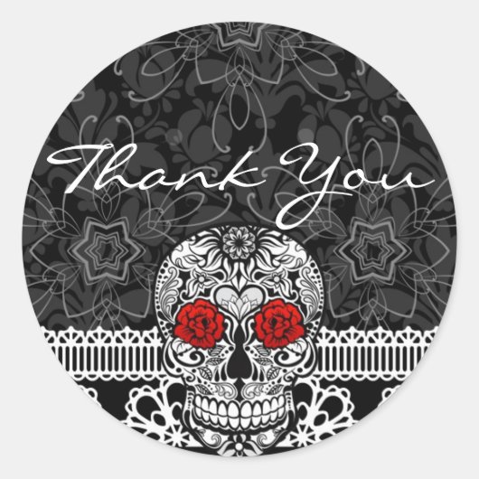 Lace Sugar Skull Day of the Dead Danke Runder Aufkleber (Vorderseite)
