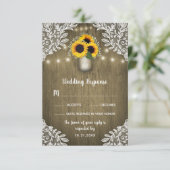 Lace Sunflower Mason Jar Wedding RSVP Cards Karte (Stehend Vorderseite)