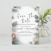 Lace Tulle Pastel Dusty Blue Wedding Save The Date (Stehend Vorderseite)