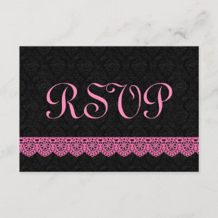 Lace UAWG Response Card V16 PINK and BLACK RSVP Karte