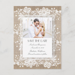 Lace und Burlap Vintages Foto Save the Date Ankündigungspostkarte