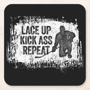Lace Up. Repeat. (hockey) Rechteckiger Pappuntersetzer