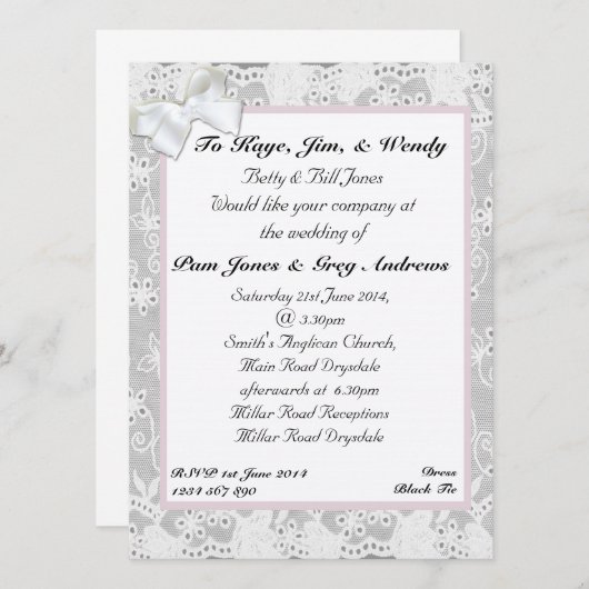 Lace Wedding Einladung (Vorne/Hinten)